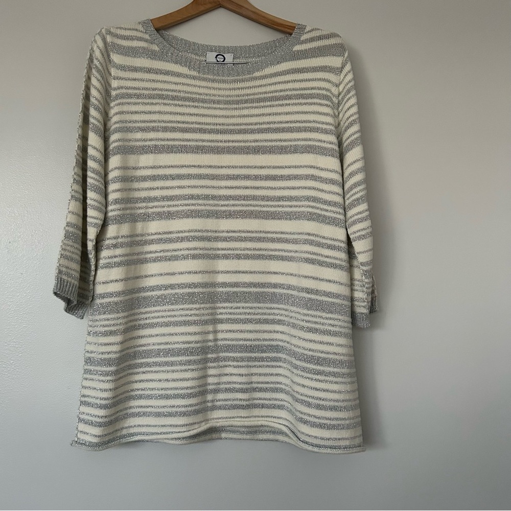 Voyage by Marina Rinaldi striped 3/4 sleeve sweater M